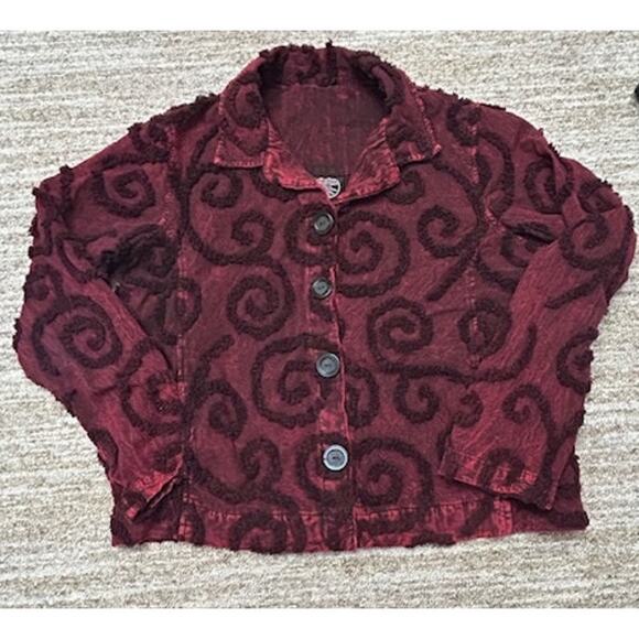 Produce Company Tops - Produce Company Red Acid Wash 100% Cotton Embroidered Shirt Shacket Size S